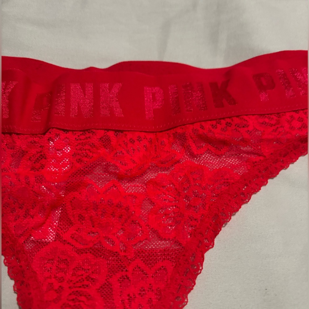 PINK red lace thong, size medium